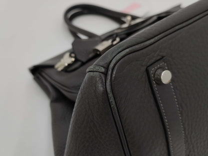 HERMES Birkin 35 □E Black/Gray Handbag