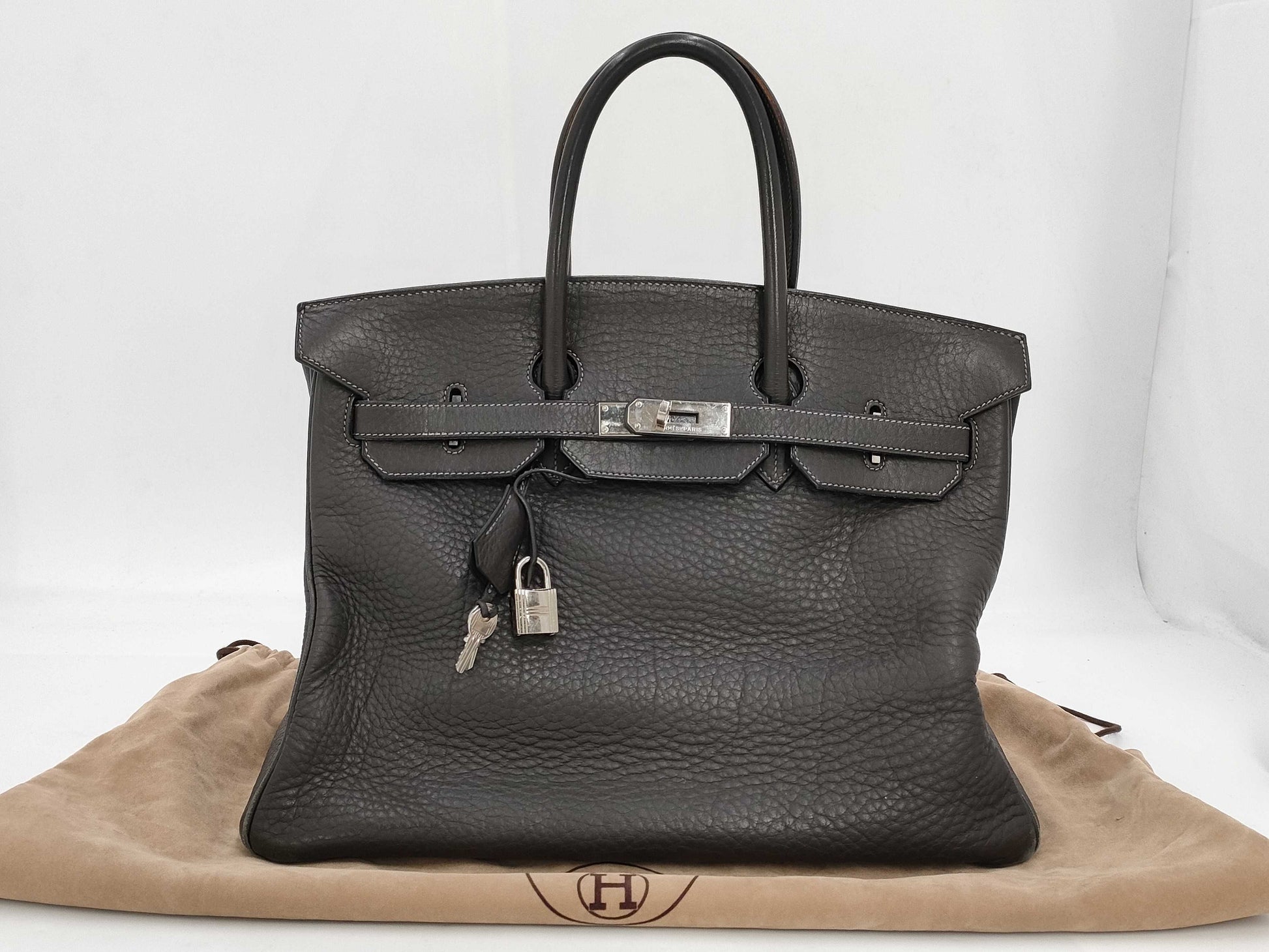 HERMES Birkin 35 □E Black/Gray Handbag