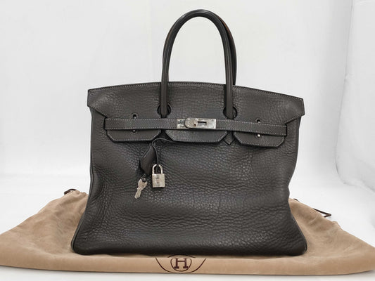 HERMES Birkin 35 □E Black/Gray Handbag