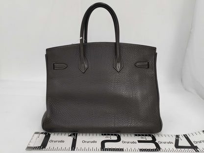 HERMES Birkin 35 □E Black/Gray Handbag