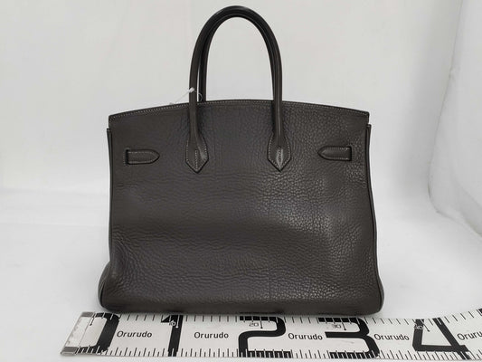 HERMES Birkin 35 □E Black/Gray Handbag
