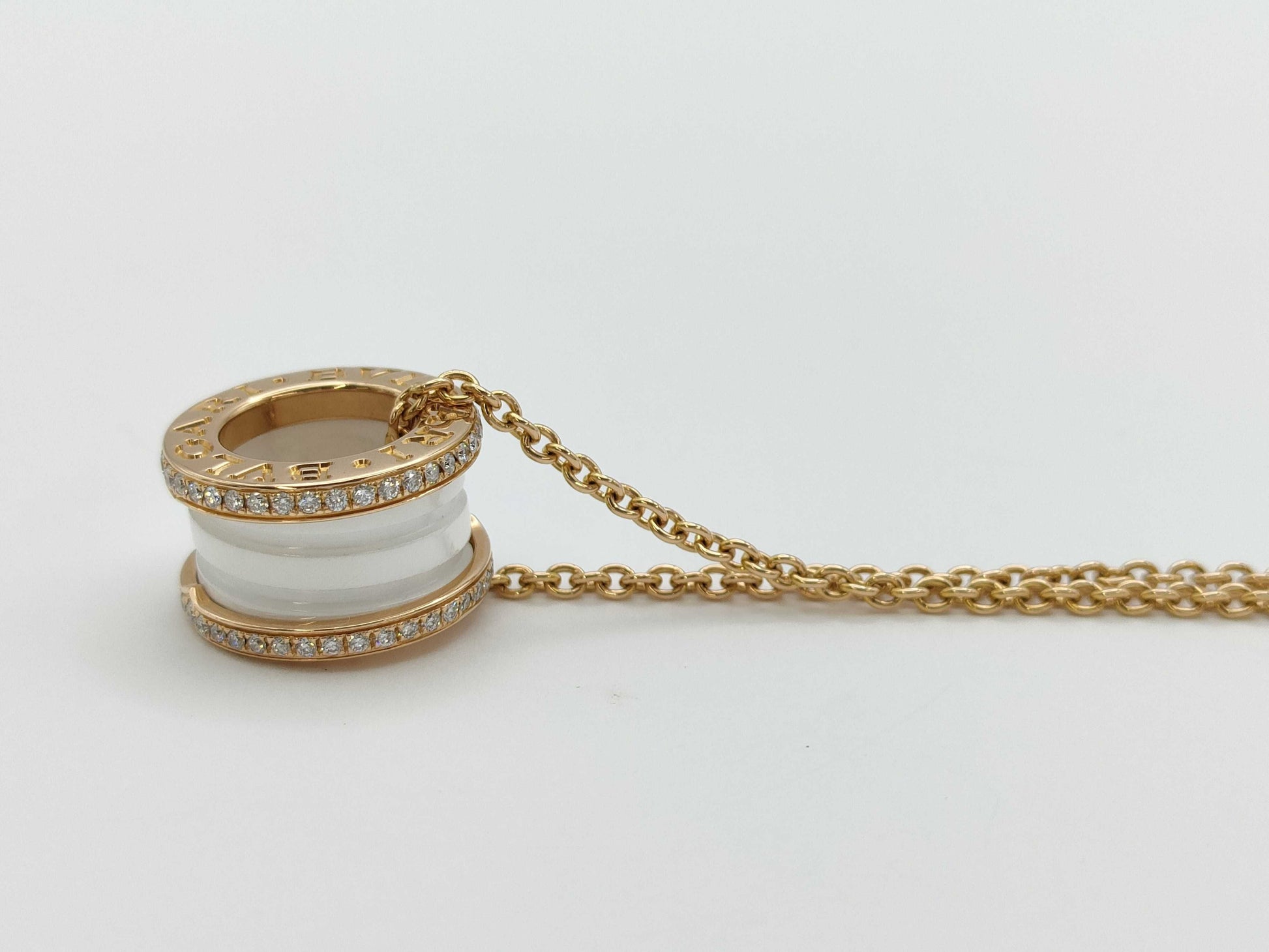 BVLGARI B.zero1 White Ceramic Diamond Necklace, PG AU750, 12.2g 