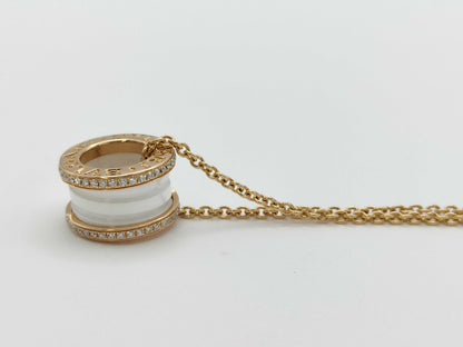 BVLGARI B.zero1 White Ceramic Diamond Necklace, PG AU750, 12.2g 