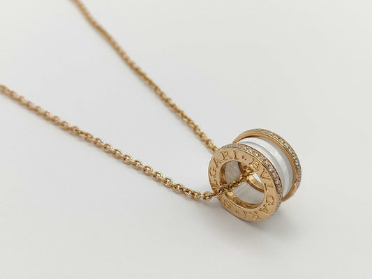 BVLGARI B.zero1 White Ceramic Diamond Necklace, PG AU750, 12.2g 