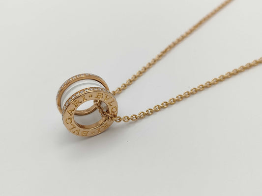 BVLGARI B.zero1 White Ceramic Diamond Necklace, PG AU750, 12.2g 