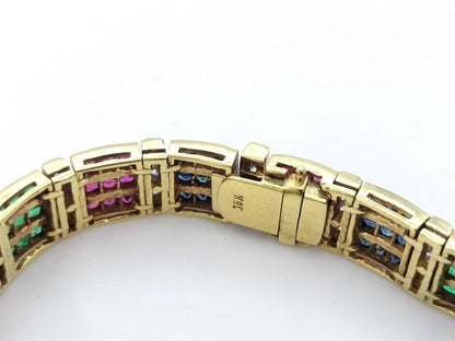 Ruby, Sapphire, Emerald, and Diamond 18K Gold Bracelet/Bangle, 31.3g 