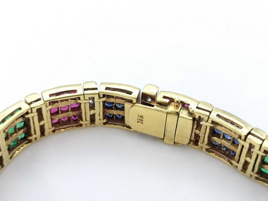 Ruby, Sapphire, Emerald, and Diamond 18K Gold Bracelet/Bangle, 31.3g 