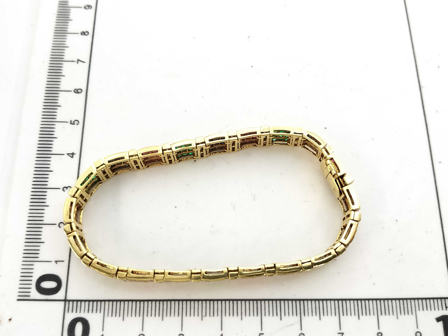 Ruby, Sapphire, Emerald, and Diamond 18K Gold Bracelet/Bangle, 31.3g 