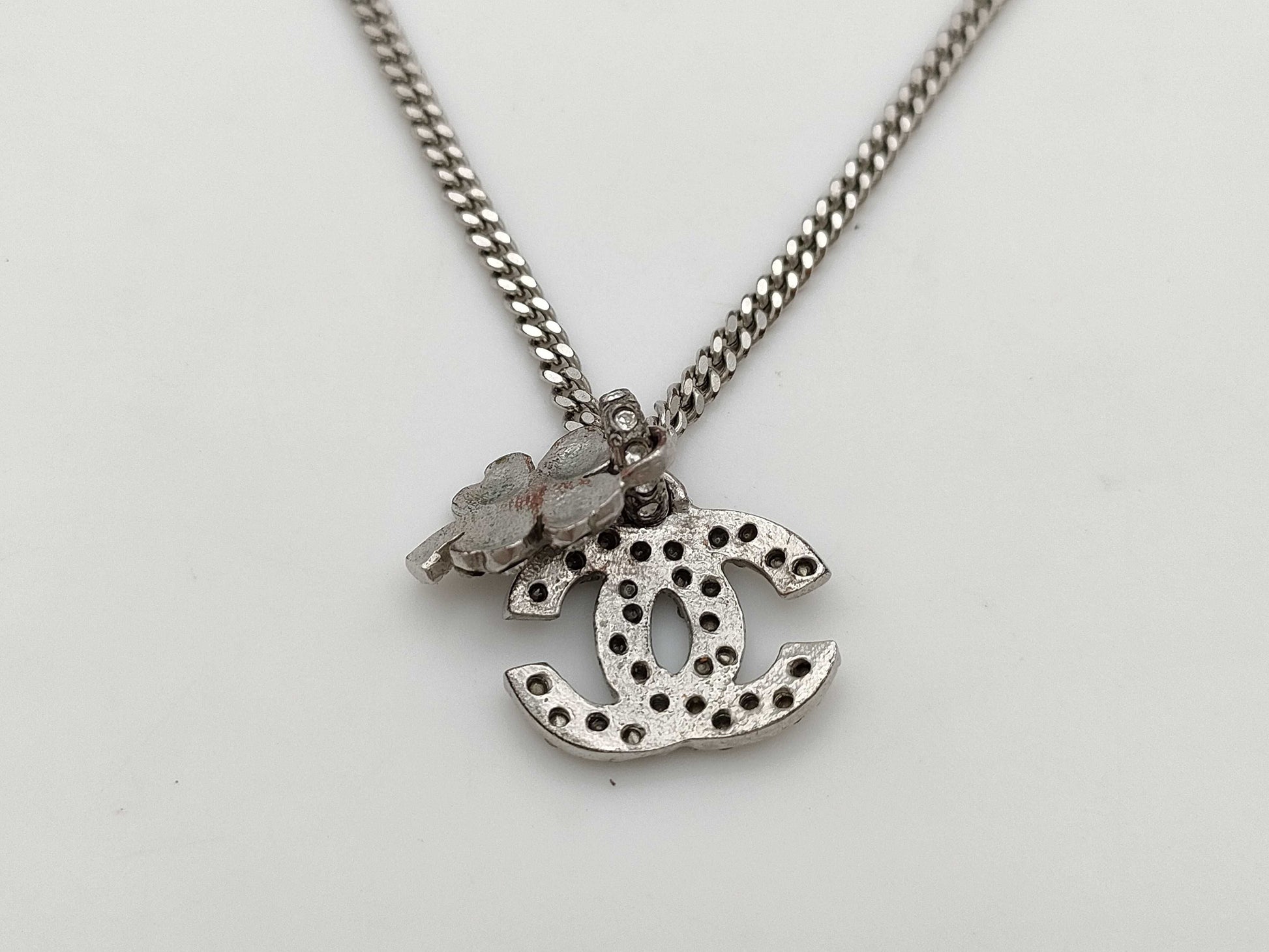 CHANEL 03A Coco Mark Clover Rhinestone Necklace