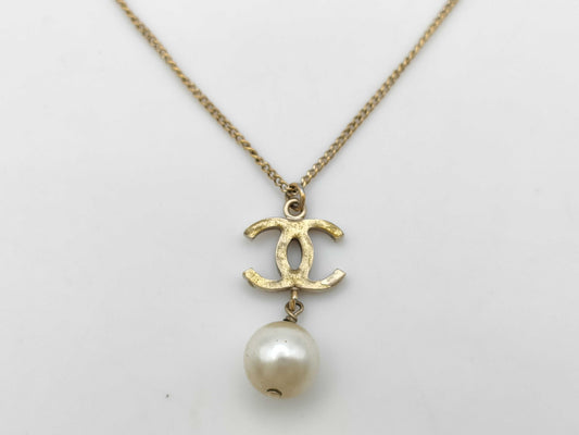 CHANEL B14P Coco Mark Pearl Necklace Necklace