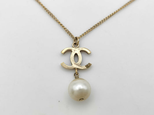 CHANEL B14P Coco Mark Pearl Necklace Necklace