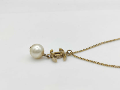 CHANEL B14P Coco Mark Pearl Necklace Necklace