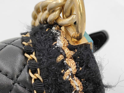 CHANEL Boy Chanel 25 Grained Calfskin Shoulder Bag with Gold Hardware and Black Chain, Card and Seal, No. 23, A67086