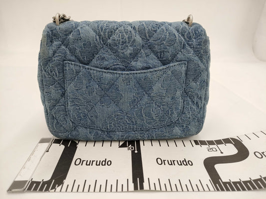 CHANEL Camellia Denim Chain Shoulder Bag with Serial Number Plate