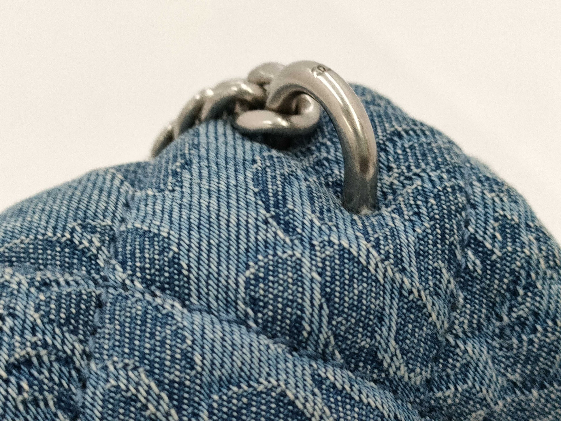 CHANEL Camellia Denim Chain Shoulder Bag with Serial Number Plate