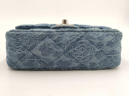 CHANEL Camellia Denim Chain Shoulder Bag with Serial Number Plate