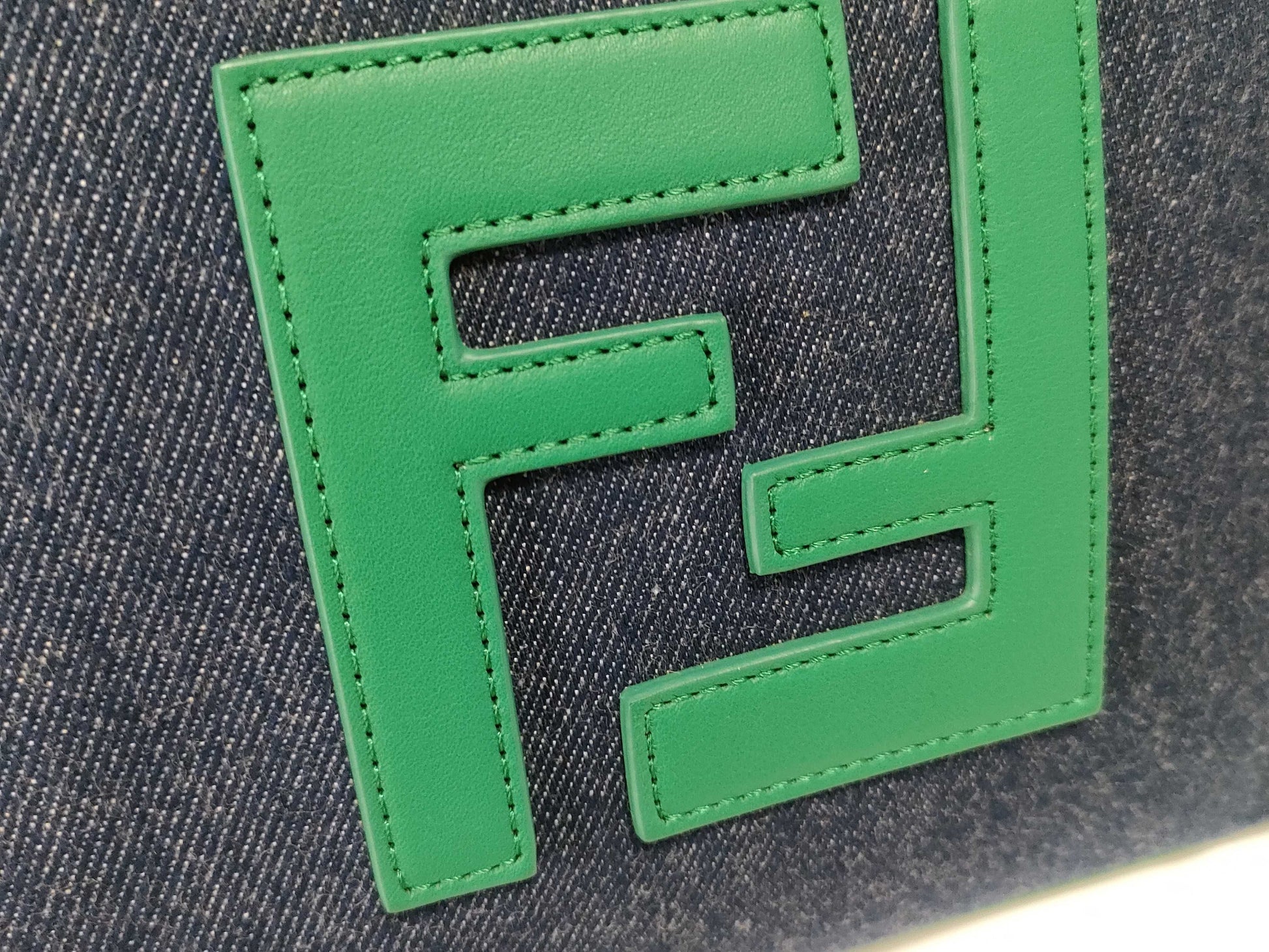 FENDI Peekaboo denim handbag/shoulder bag with large logo and gold hardware, 8BN316