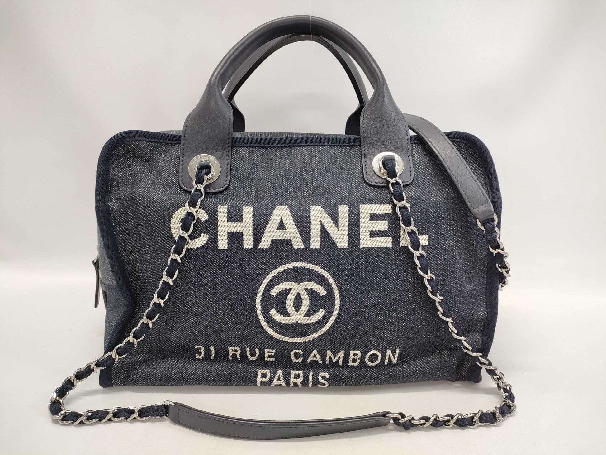 CHANEL Deauville Denim Bowling Shoulder Bag