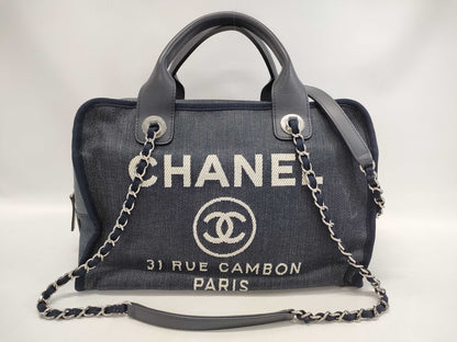 CHANEL Deauville Denim Bowling Shoulder Bag