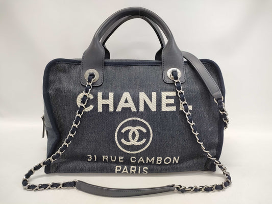 CHANEL Deauville Denim Bowling Shoulder Bag