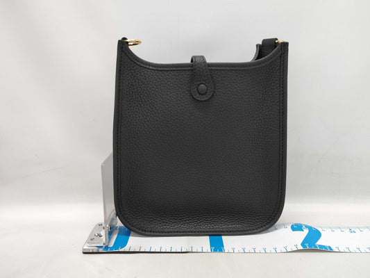HERMES Evelyn TPM Black Taurillon Clemence Leather Handbag with Gold Hardware, Double Stamp