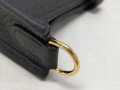 HERMES Evelyn TPM Black Taurillon Clemence Leather Handbag with Gold Hardware, Double Stamp
