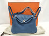HERMES Lindy 26 Blue Tie Handbag in Taurillon Clemence Leather with Silver Hardware and K Stamp