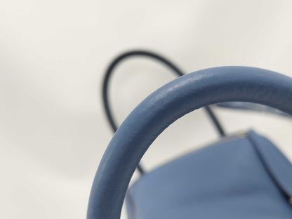 HERMES Lindy 26 Blue Tie Handbag in Taurillon Clemence Leather with Silver Hardware and K Stamp