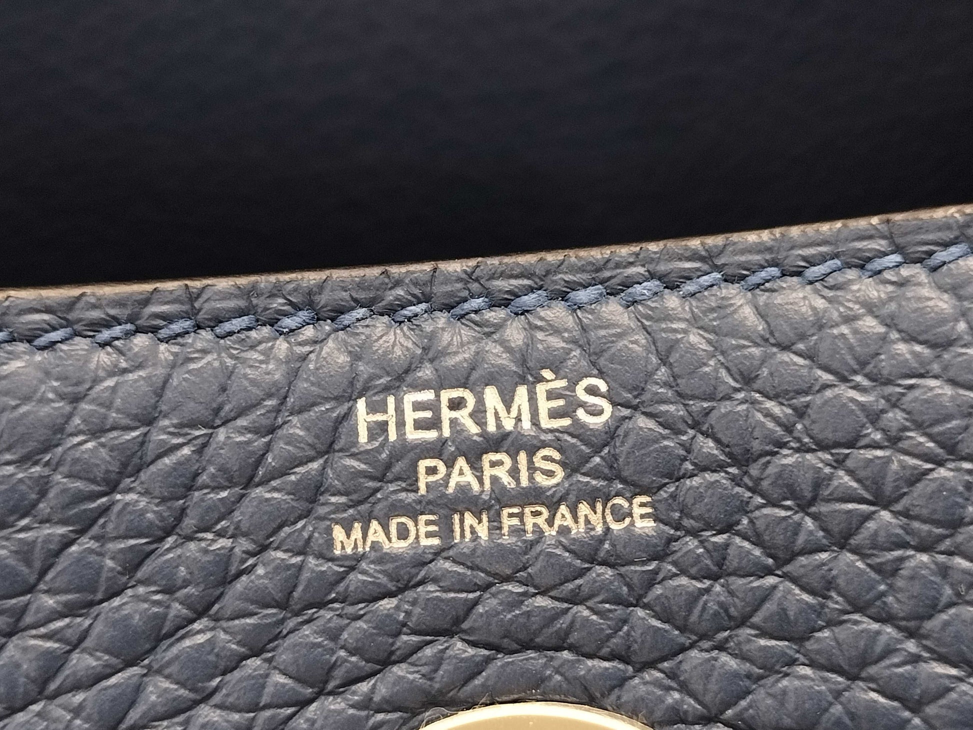 HERMES Lindy 26 Blue Tie Handbag in Taurillon Clemence Leather with Silver Hardware and K Stamp