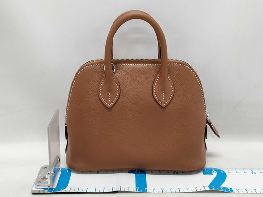 HERMES Bolide 1923 Mini Gold Evercolor Handbag with Silver Hardware and W Stamp