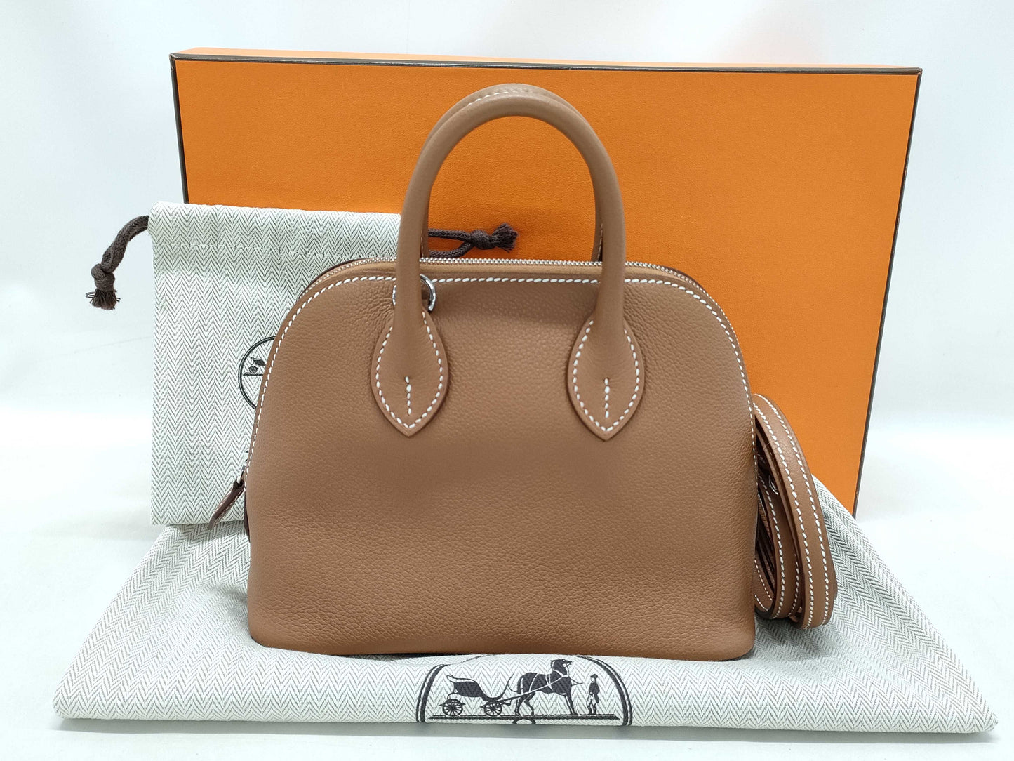 HERMES Bolide 1923 Mini Gold Evercolor Handbag with Silver Hardware and W Stamp