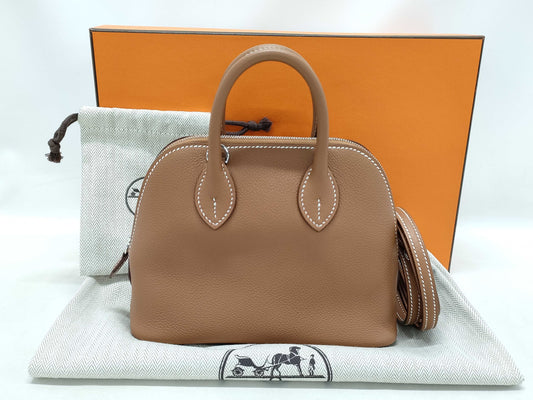 HERMES Bolide 1923 Mini Gold Evercolor Handbag with Silver Hardware and W Stamp