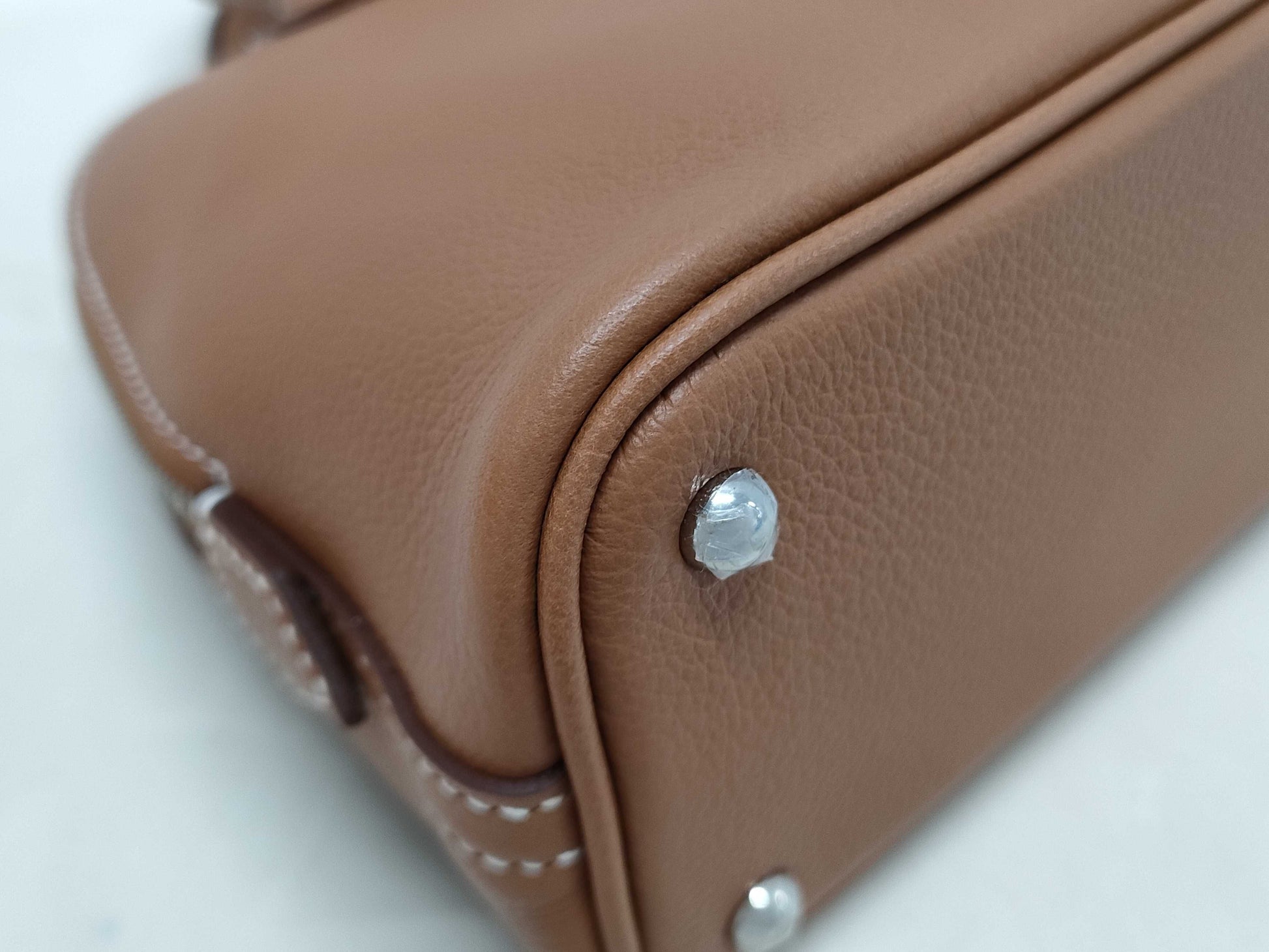 HERMES Bolide 1923 Mini Gold Evercolor Handbag with Silver Hardware and W Stamp