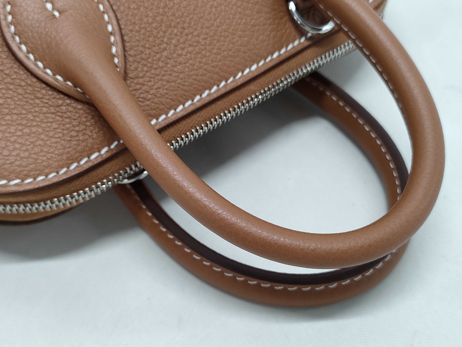HERMES Bolide 1923 Mini Gold Evercolor Handbag with Silver Hardware and W Stamp
