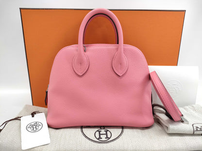 HERMES Bolide 1923 Mini Rose Azalee Evercolor Handbag with Silver Hardware and K Stamp