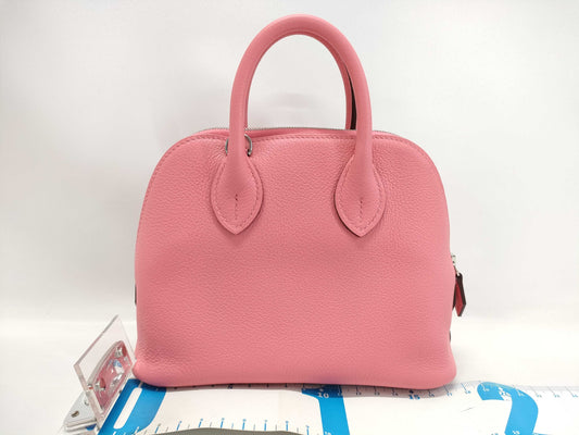 HERMES Bolide 1923 Mini Rose Azalee Evercolor Handbag with Silver Hardware and K Stamp