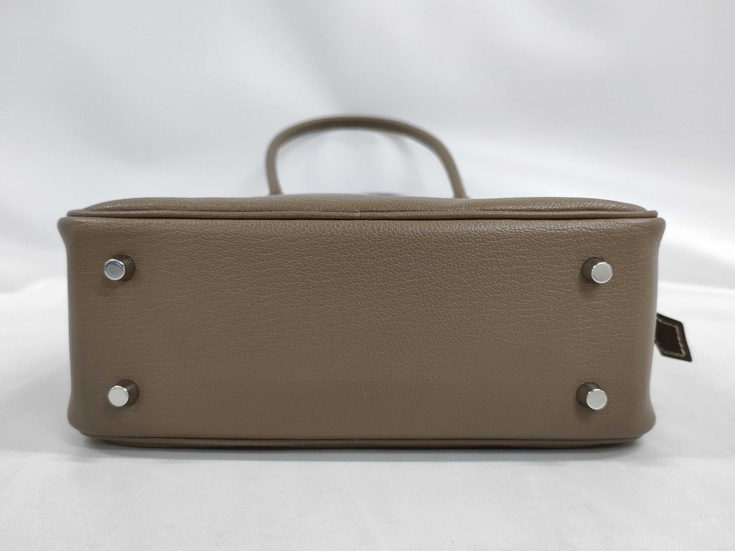 HERMES Plume Mini Etoupe Chevre Mysore Handbag with Silver Hardware and K Stamp