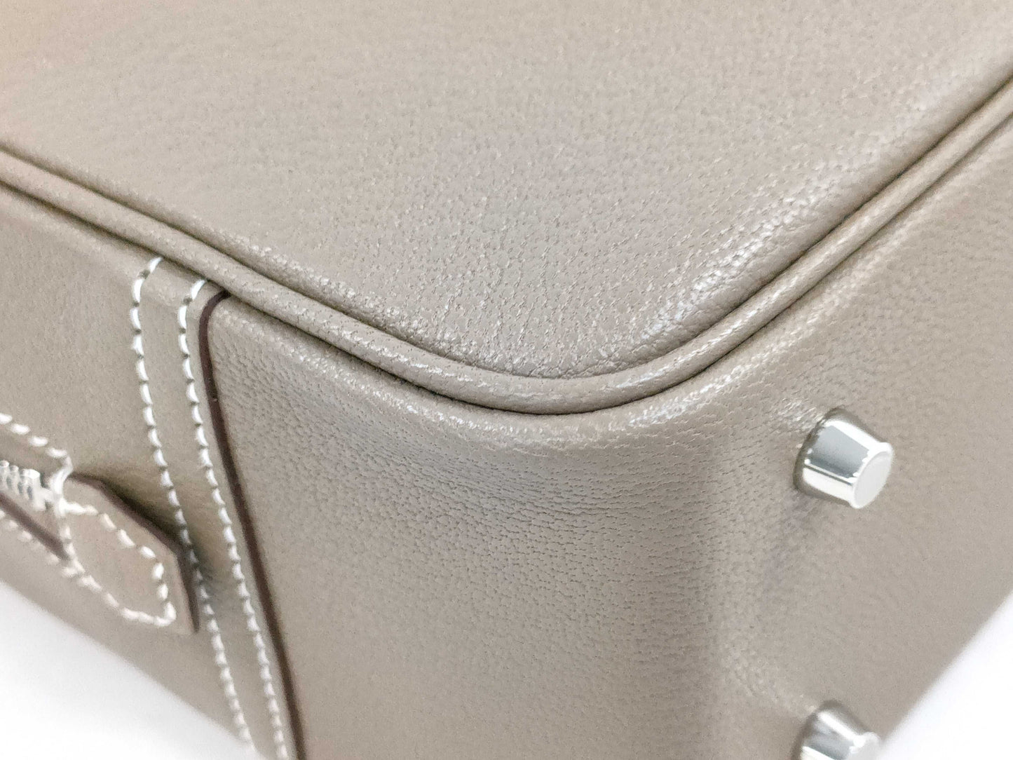 HERMES Plume Mini Etoupe Chevre Mysore Handbag with Silver Hardware and K Stamp