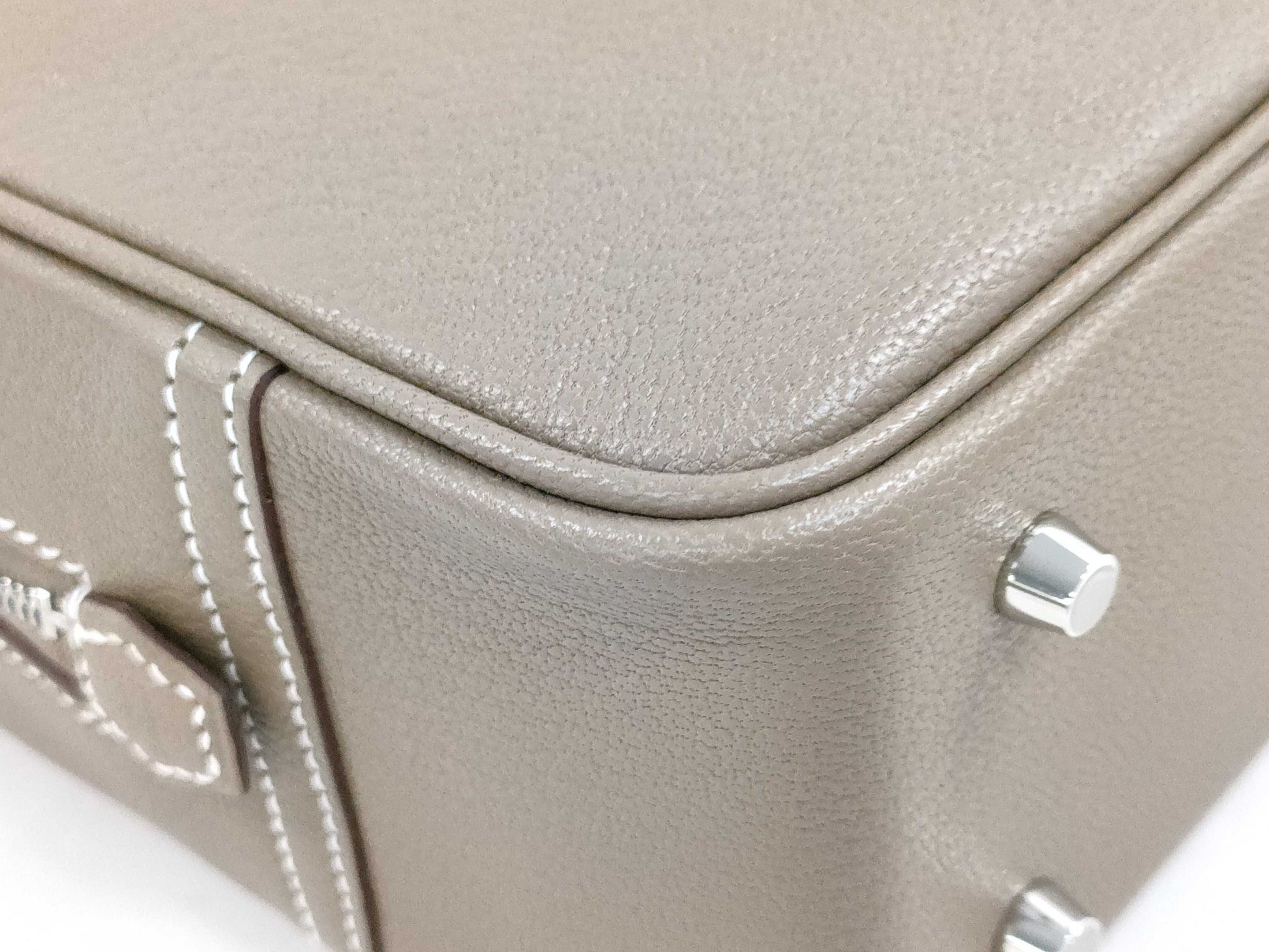 HERMES Plume Mini Etoupe Chevre Mysore Handbag with Silver Hardware and K Stamp