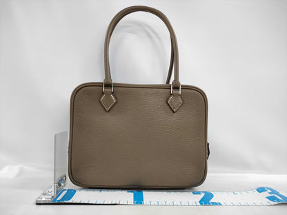 HERMES Plume Mini Etoupe Chevre Mysore Handbag with Silver Hardware and K Stamp