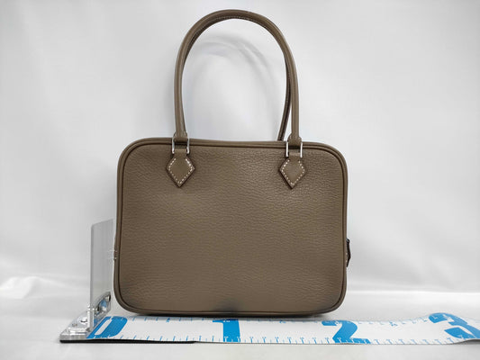 HERMES Plume Mini Etoupe Chevre Mysore Handbag with Silver Hardware and K Stamp