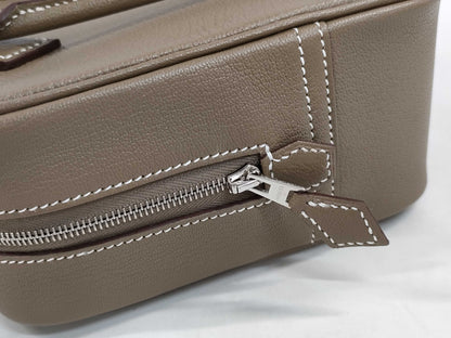 HERMES Plume Mini Etoupe Chevre Mysore Handbag with Silver Hardware and K Stamp