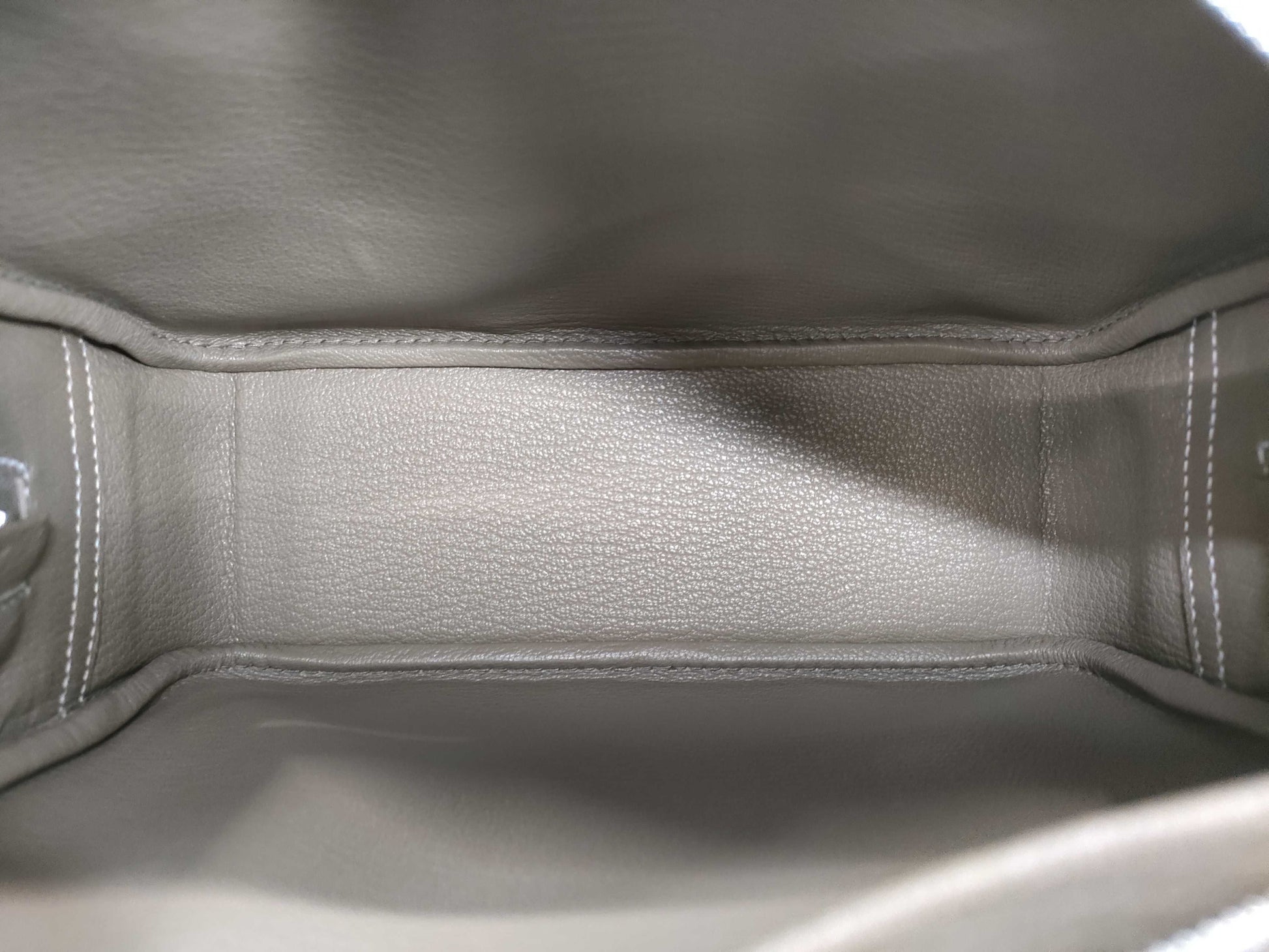 HERMES Plume Mini Etoupe Chevre Mysore Handbag with Silver Hardware and K Stamp