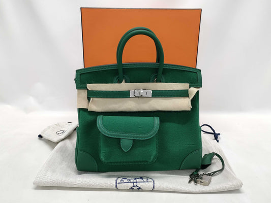 HERMES Birkin 25 Cargo Vertigo Toile H Leather Handbag with Silver Hardware and K Stamp