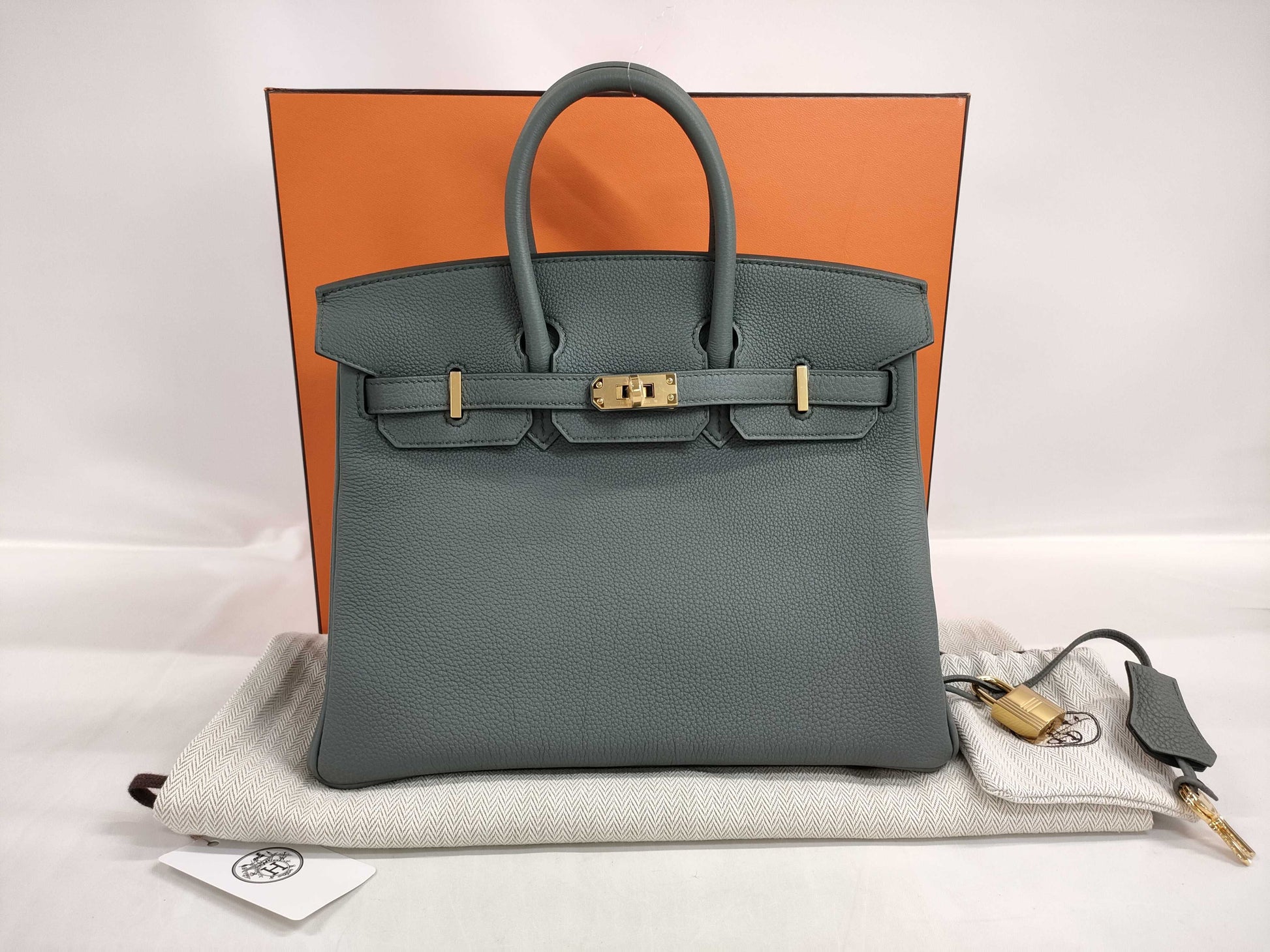 HERMES Birkin 25 Vert Amande Togo Gold Hardware W Stamp Handbag