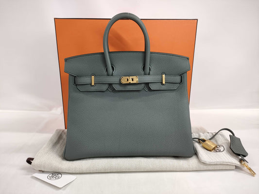 HERMES Birkin 25 Vert Amande Togo Gold Hardware W Stamp Handbag