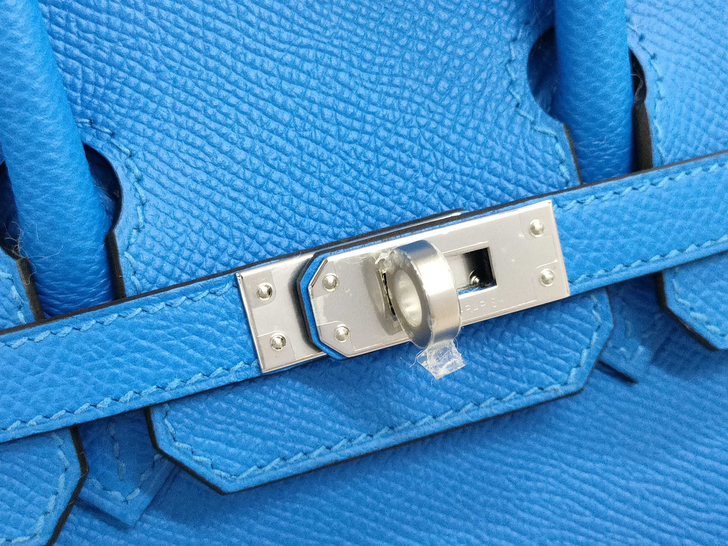 HERMES Birkin 25 Serie Bleu Hydra Epson Silver Hardware K Stamp Handbag