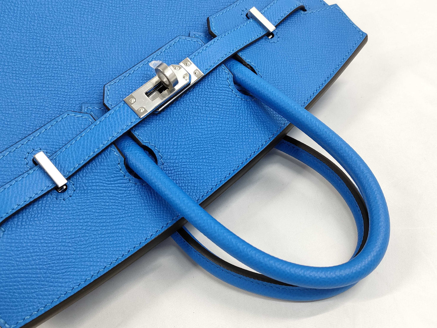 HERMES Birkin 25 Serie Bleu Hydra Epson Silver Hardware K Stamp Handbag