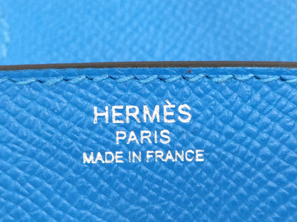 HERMES Birkin 25 Serie Bleu Hydra Epson Silver Hardware K Stamp Handbag
