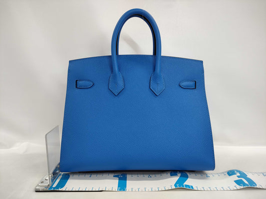 HERMES Birkin 25 Serie Bleu Hydra Epson Silver Hardware K Stamp Handbag